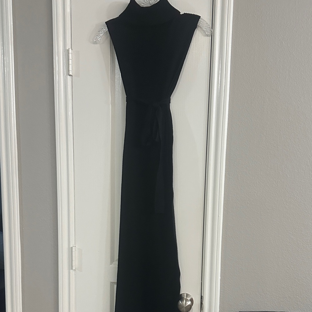 Akira Sleeveless Black Turtleneck Maxi Dress with Waist Tie